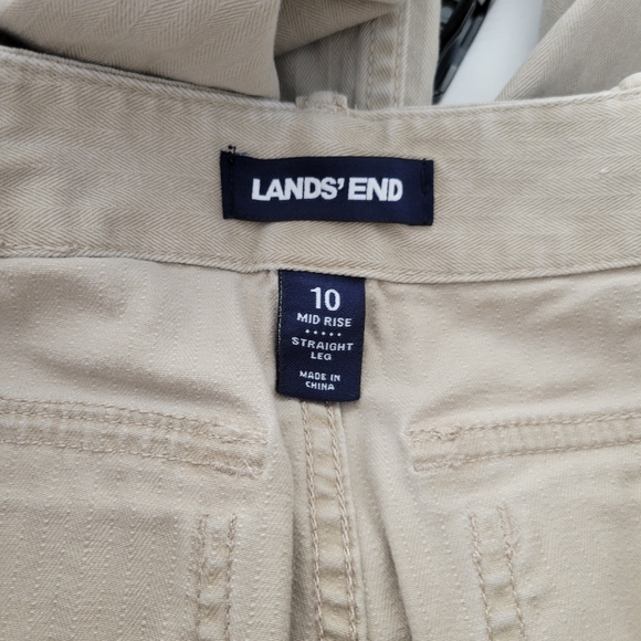 Lands' End Tan Mid Rise Straight Leg Pants With Stripe Detail Size 10 - Picture 9 of 10